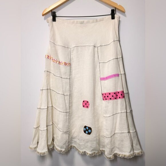 Isabel Monter Patchwork Linen Skirt Creamy/White size M approx - Picture 4 of 6